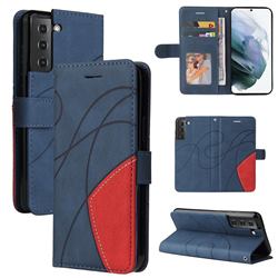 Luxury Two-color Stitching Leather Wallet Case Cover for Samsung Galaxy S21 FE - Blue