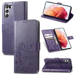 Embossing Imprint Four-Leaf Clover Leather Wallet Case for Samsung Galaxy S21 FE - Purple