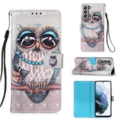 Sweet Gray Owl 3D Painted Leather Wallet Case for Samsung Galaxy S21 FE