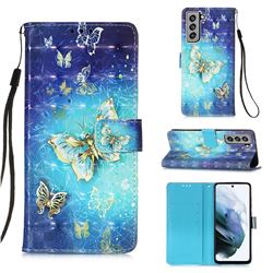 Gold Butterfly 3D Painted Leather Wallet Case for Samsung Galaxy S21 FE