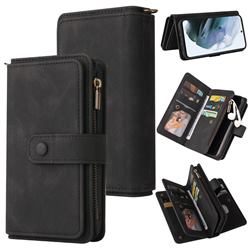 Luxury Multi-functional Zipper Wallet Leather Phone Case Cover for Samsung Galaxy S21 FE - Black