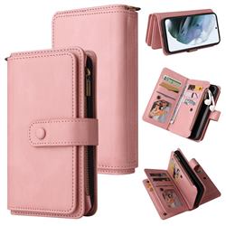 Luxury Multi-functional Zipper Wallet Leather Phone Case Cover for Samsung Galaxy S21 FE - Pink