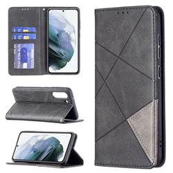 Prismatic Slim Magnetic Sucking Stitching Wallet Flip Cover for Samsung Galaxy S21 FE - Black