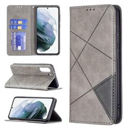 Prismatic Slim Magnetic Sucking Stitching Wallet Flip Cover for Samsung Galaxy S21 FE - Gray