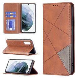 Prismatic Slim Magnetic Sucking Stitching Wallet Flip Cover for Samsung Galaxy S21 FE - Brown