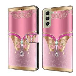 Pink Diamond Butterfly Crystal PU Leather Protective Wallet Case Cover for Samsung Galaxy S21 FE