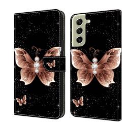 Black Diamond Butterfly Crystal PU Leather Protective Wallet Case Cover for Samsung Galaxy S21 FE