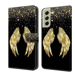 Golden Angel Wings Crystal PU Leather Protective Wallet Case Cover for Samsung Galaxy S21 FE
