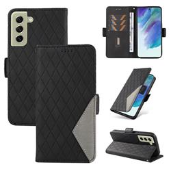 Grid Pattern Splicing Protective Wallet Case Cover for Samsung Galaxy S21 FE - Black