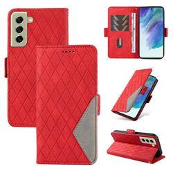 Grid Pattern Splicing Protective Wallet Case Cover for Samsung Galaxy S21 FE - Red