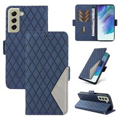 Grid Pattern Splicing Protective Wallet Case Cover for Samsung Galaxy S21 FE - Blue