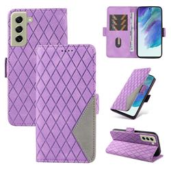 Grid Pattern Splicing Protective Wallet Case Cover for Samsung Galaxy S21 FE - Purple