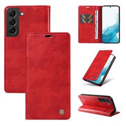 YIKATU Litchi Card Magnetic Automatic Suction Leather Flip Cover for Samsung Galaxy S21 FE - Bright Red