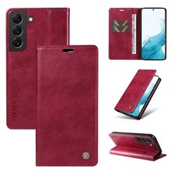 YIKATU Litchi Card Magnetic Automatic Suction Leather Flip Cover for Samsung Galaxy S21 FE - Wine Red