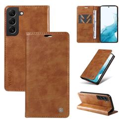 YIKATU Litchi Card Magnetic Automatic Suction Leather Flip Cover for Samsung Galaxy S21 FE - Brown