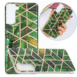 Green Rhombus Galvanized Rose Gold Marble Phone Back Cover for Samsung Galaxy S21 Plus / S30 Plus