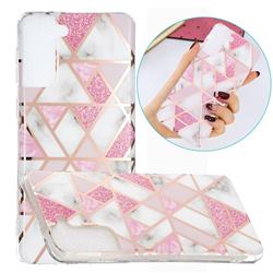 Pink Rhombus Galvanized Rose Gold Marble Phone Back Cover for Samsung Galaxy S21 Plus / S30 Plus