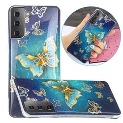 Golden Butterfly Painted Galvanized Electroplating Soft Phone Case Cover for Samsung Galaxy S21 Plus / S30 Plus