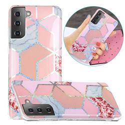 Pink Marble Painted Galvanized Electroplating Soft Phone Case Cover for Samsung Galaxy S21 Plus / S30 Plus