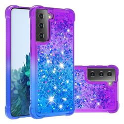 Rainbow Gradient Liquid Glitter Quicksand Sequins Phone Case for Samsung Galaxy S21 Plus - Purple Blue