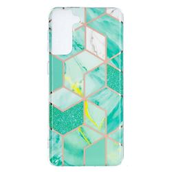 Green Glitter Painted Marble Electroplating Protective Case for Samsung Galaxy S21 Plus