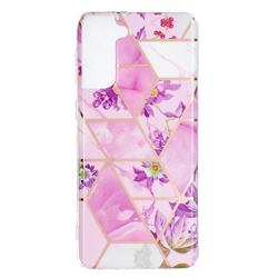 Purple Flower Painted Marble Electroplating Protective Case for Samsung Galaxy S21 Plus