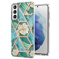 Blue Chrysanthemum Marble Electroplating Protective Case Cover for Samsung Galaxy S21 Plus
