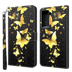 Golden Butterfly 3D Painted Leather Wallet Case for Samsung Galaxy S21 Plus / S30 Plus