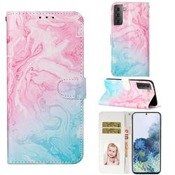 Pink Green Marble PU Leather Wallet Case for Samsung Galaxy S21 Plus / S30 Plus