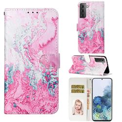 Pink Seawater PU Leather Wallet Case for Samsung Galaxy S21 Plus / S30 Plus