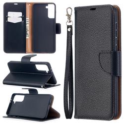 Classic Luxury Litchi Leather Phone Wallet Case for Samsung Galaxy S21 Plus / S30 Plus - Black