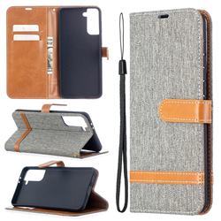 Jeans Cowboy Denim Leather Wallet Case for Samsung Galaxy S21 Plus / S30 Plus - Gray