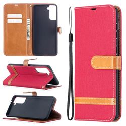 Jeans Cowboy Denim Leather Wallet Case for Samsung Galaxy S21 Plus / S30 Plus - Red