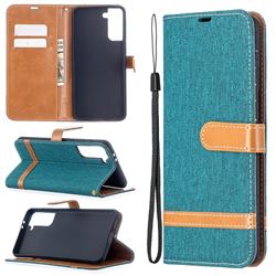 Jeans Cowboy Denim Leather Wallet Case for Samsung Galaxy S21 Plus / S30 Plus - Green