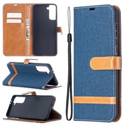Jeans Cowboy Denim Leather Wallet Case for Samsung Galaxy S21 Plus / S30 Plus - Dark Blue