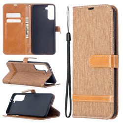 Jeans Cowboy Denim Leather Wallet Case for Samsung Galaxy S21 Plus / S30 Plus - Brown