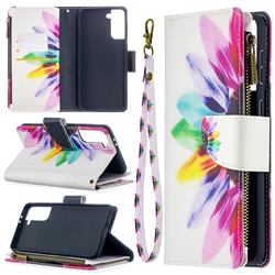 Seven-color Flowers Binfen Color BF03 Retro Zipper Leather Wallet Phone Case for Samsung Galaxy S21 Plus / S30 Plus