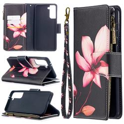 Lotus Flower Binfen Color BF03 Retro Zipper Leather Wallet Phone Case for Samsung Galaxy S21 Plus / S30 Plus