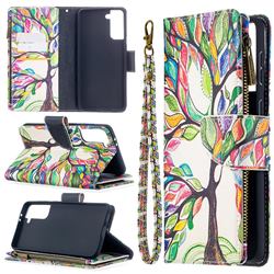 The Tree of Life Binfen Color BF03 Retro Zipper Leather Wallet Phone Case for Samsung Galaxy S21 Plus / S30 Plus