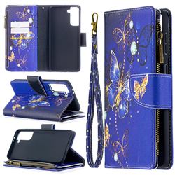 Purple Butterfly Binfen Color BF03 Retro Zipper Leather Wallet Phone Case for Samsung Galaxy S21 Plus / S30 Plus