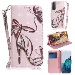 Butterfly High Heels 3D Painted Leather Wallet Phone Case for Samsung Galaxy S21 Plus / S30 Plus