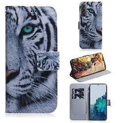 White Tiger PU Leather Wallet Case for Samsung Galaxy S21 Plus / S30 Plus