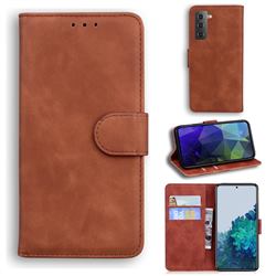 Retro Classic Skin Feel Leather Wallet Phone Case for Samsung Galaxy S21 Plus / S30 Plus - Brown