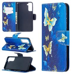 Golden Butterflies Leather Wallet Case for Samsung Galaxy S21 Plus / S30 Plus