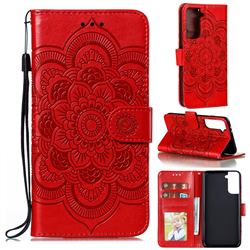 Intricate Embossing Datura Solar Leather Wallet Case for Samsung Galaxy S21 Plus / S30 Plus - Red