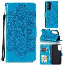 Intricate Embossing Datura Solar Leather Wallet Case for Samsung Galaxy S21 Plus / S30 Plus - Blue