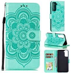 Intricate Embossing Datura Solar Leather Wallet Case for Samsung Galaxy S21 Plus / S30 Plus - Green