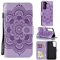 Intricate Embossing Datura Solar Leather Wallet Case for Samsung Galaxy S21 Plus / S30 Plus - Purple