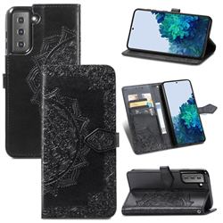 Embossing Imprint Mandala Flower Leather Wallet Case for Samsung Galaxy S21 Plus / S30 Plus - Black