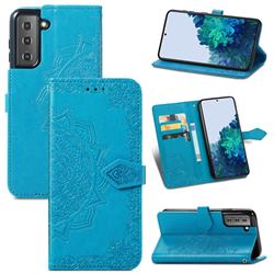 Embossing Imprint Mandala Flower Leather Wallet Case for Samsung Galaxy S21 Plus / S30 Plus - Blue
